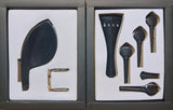 Hill model violin pegs, tailpiece, end pin & chin rest set