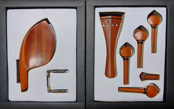 Hill model violin pegs, tailpiece, end pin & chin rest set