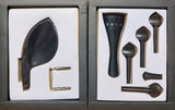 Swiss model violin pegs, tailpiece, end pin & chin rest set